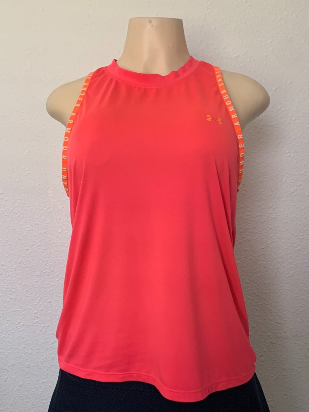 Under Armour Womens Small Pink Coral Branded Taped Straps Knockout Racerback Tan
